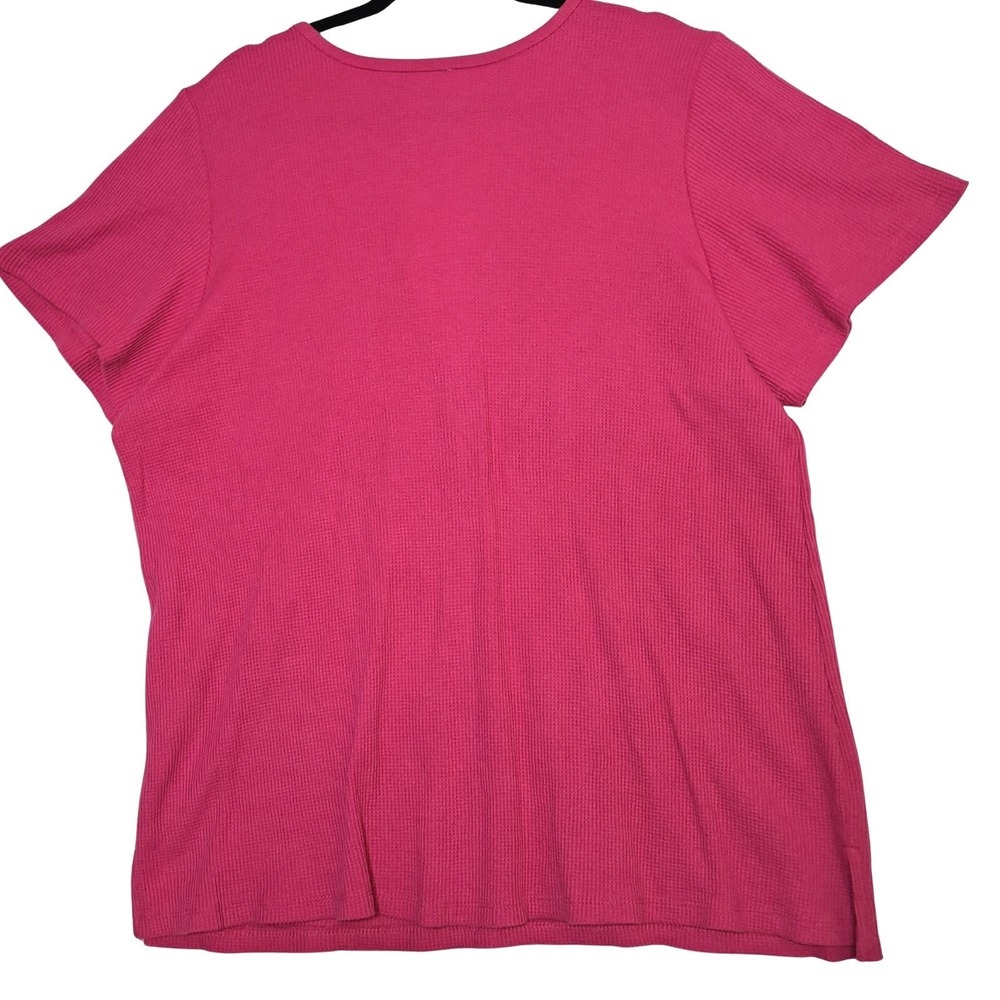 Woman Within Henley Top Womens 22/24 Pink Waffle Knit Short Sleeve Button Neck - Picture 5 of 13